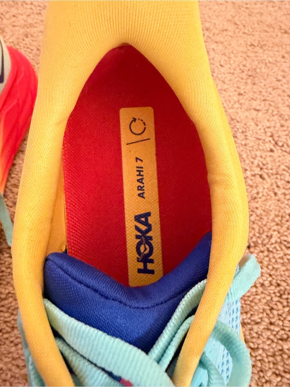 Hoka Light Blue, Yellow & Red Arahi 7 Running Shoe - Picture 3 of 13